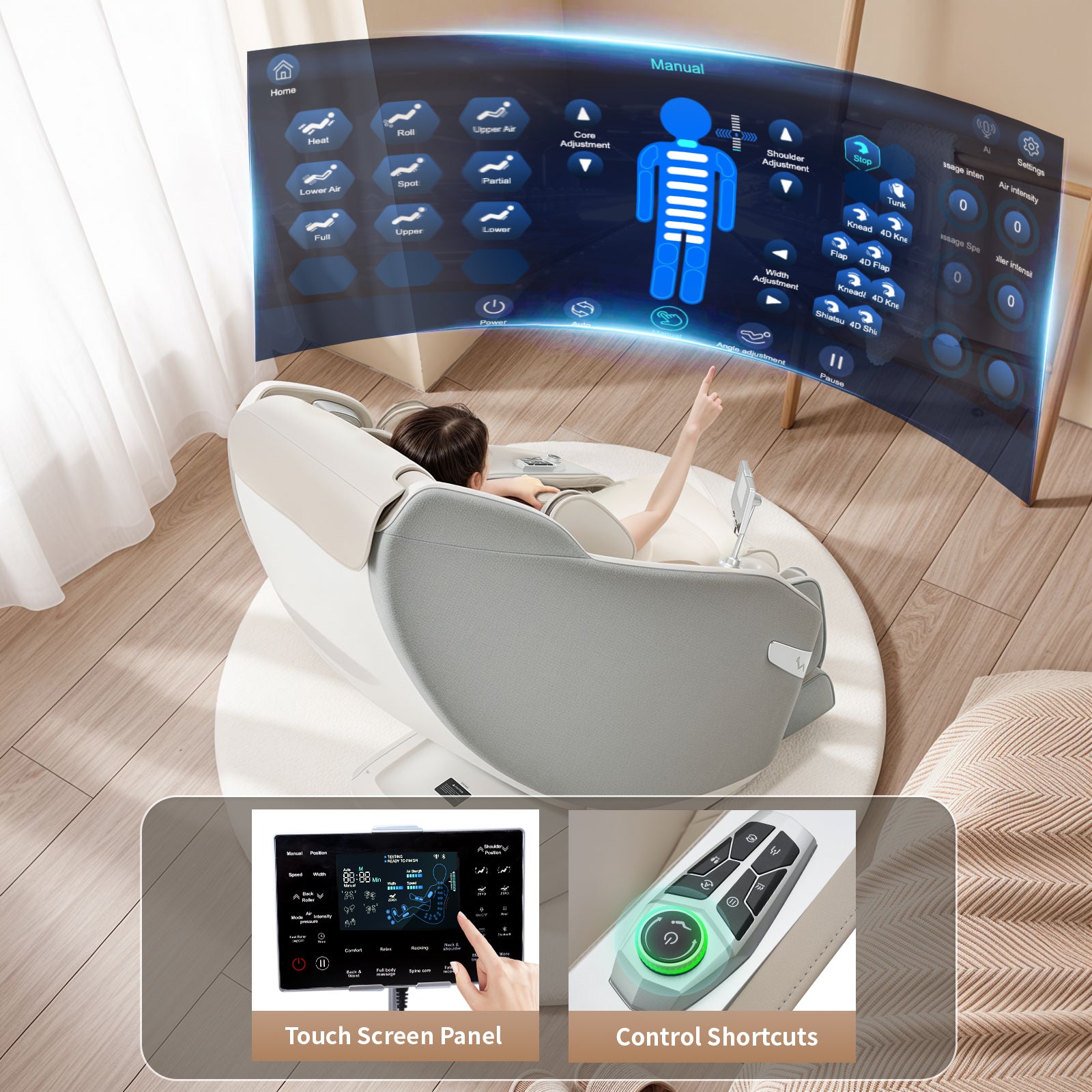 HealthRelife 3D Massage Chair Full Body Recliner - Zero Gravity with Heat, 12 Auto-Massage Modes, Shiatsu Foot Massage, with 55“ SL-Track,28 Airbags Massage, Foot Rollers, (Beige)